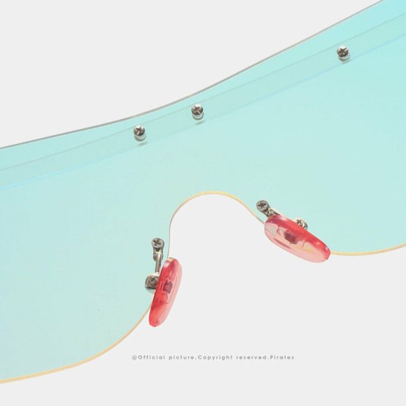 Women Rimless Sunglasses Oversized Flat Designer Single Lens Retro Vintage - Picture 4 of 6